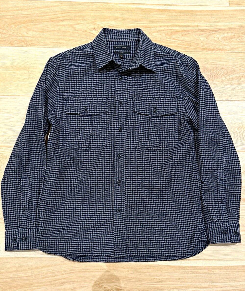 Banana Republic Houndstooth Button Down Shirt Grey/Navy Size M Standard Fit